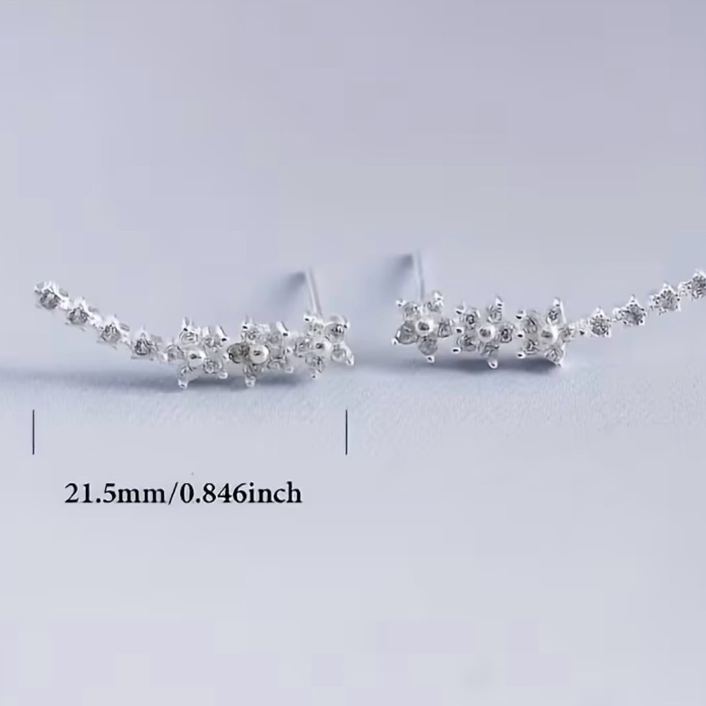 Elegant Silver Floral Earrings - Picture 2 of 2